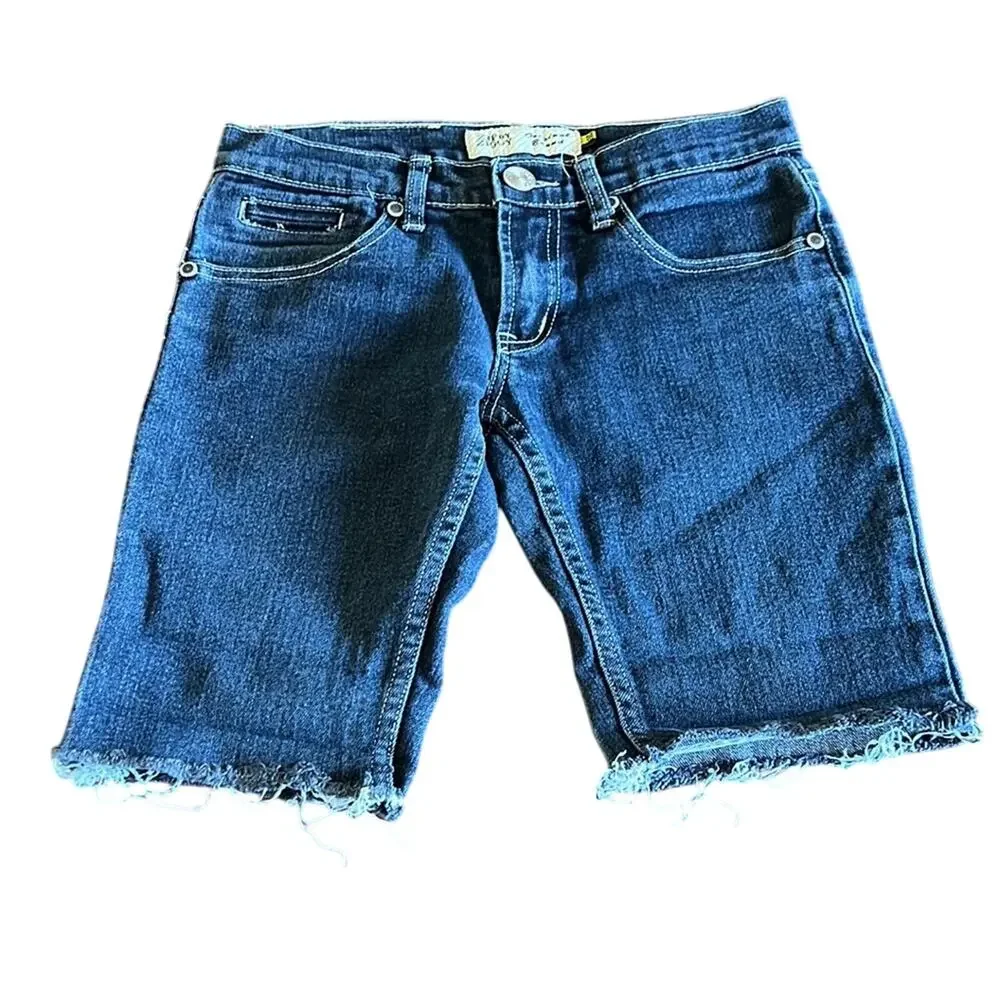Zippy Ziggy Blue Denim Jeans Shorts Juniors Size 26 Cut offs Long Roll Up